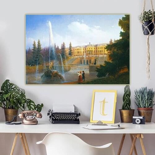 Holover Ivan Aivazovsky"View Of The Big Cascade In Petergof And The Great Palace Of Petergof"Canvas Oil Painting Aesthetic Decor