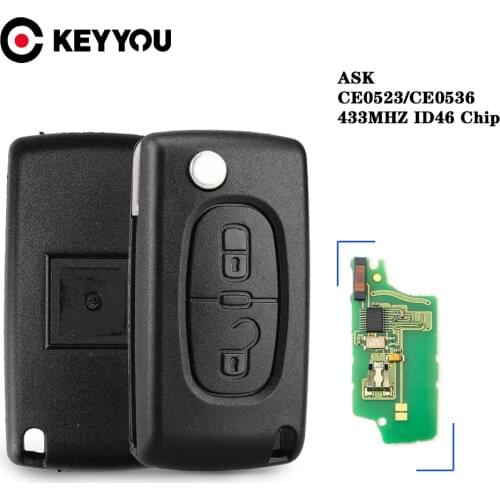 KEYYOU 434Mhz ASK FSK 2 Button Remote Flip Car Key Fob ID46 Chip For Peugeot 107 207 307 308 407 607 CE0523 Ce0536 VA2/HCA Blade