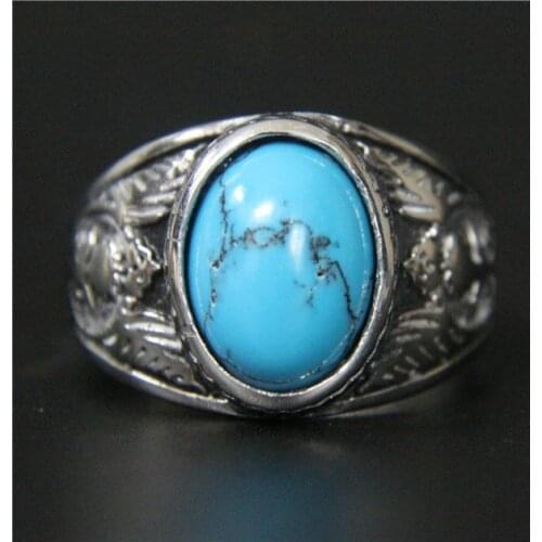 Bule Stone Ring Hot Stainless Steel Mens Ring Fashion Cool Ring