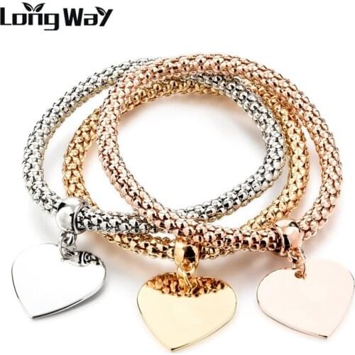 LongWay 3 PCS/Set Gold Color Heart Charm Bracelets for Women Crystal Bracelet & Bangle Luxury Brand Jewelry SBR160355