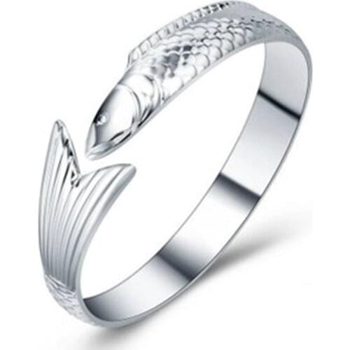 100% 925 sterling silver fashion fish design ladies'bangles for women wholesale jewelry Christmas gift drop shipping cheap