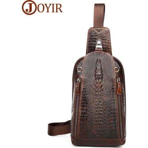 JOYIR Genuine Leather Chest Bag for Men Crocodile Pattern Casual Sling Shoulder Bag Men Chest Pack Crossbody Bag High Quality