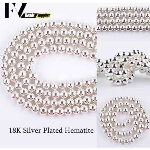 Natural Silver Plated Hematite Stone Spacer Beads for Jewelry Making 4/6/8/10/12mm Round Beads Diy Handicraft Accessories 15"