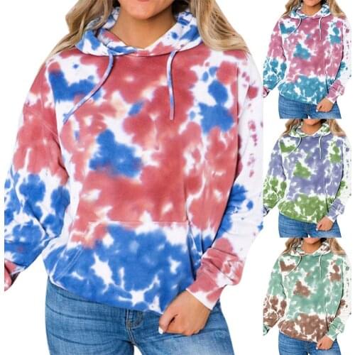 Autumn Women Casual Tie Dye Hoodies Hooded Long Sleeve Sweatshirt Pullover Top streetwear For Womens Hoodies Fashion 2019