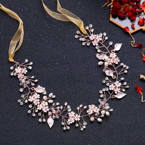 Bride Headbands Leaf Wedding Hair Accessories Flower Bridal Copper Wire Vine Bohemian Crystal Halo Headpiece Woman Gift Luxury