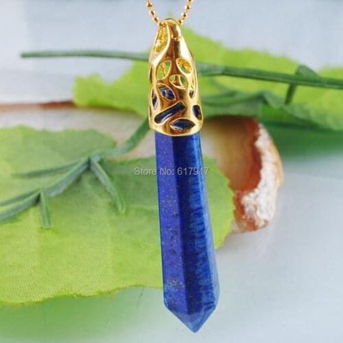 RONGZUAN Free Shipping Natural Lapis Lazuli Gem Stone Hexagonal Pointed Reiki Chakra Pendant Bead 1PCS Jewelry TN3023