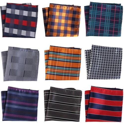 Luxury Mens Handkerchief Striped Checkered Plaid Woven Hankies Polyester Hanky Business Pocket Square Chest Towel 25*25CM
