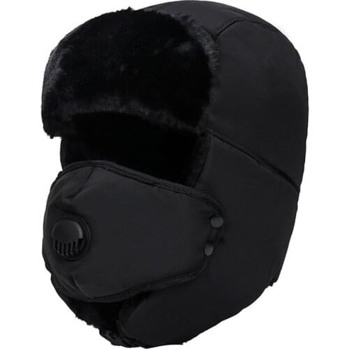 Winter Thick Russian Bomber Hat Earflap Breathable Detachable Mask Hats Women Men Cold Winter Warm Fur Headwear Ski Ushanka Caps