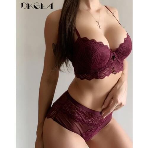 Top Sexy Underwear Set Cotton Thick Embroidery White Push Up Bra Set Women Lingerie Lace A B C Cup Brassiere Gather Comfortable