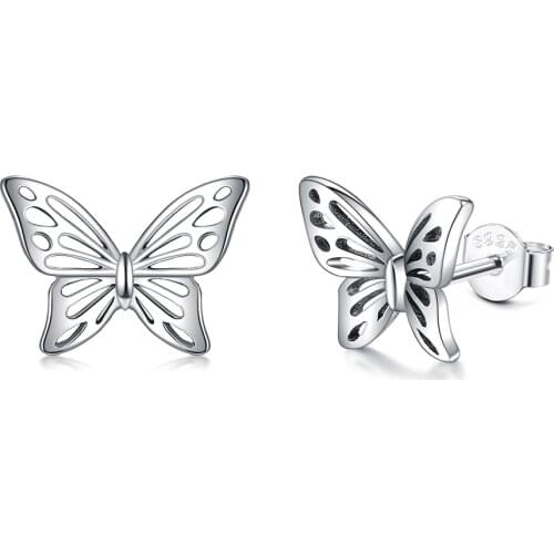 ZEMIOR Stud Earrings For Women Girl 925 Sterling Silver Openwork Butterfly Cute Earrings Silver 925 jewelry Gift New Arrival