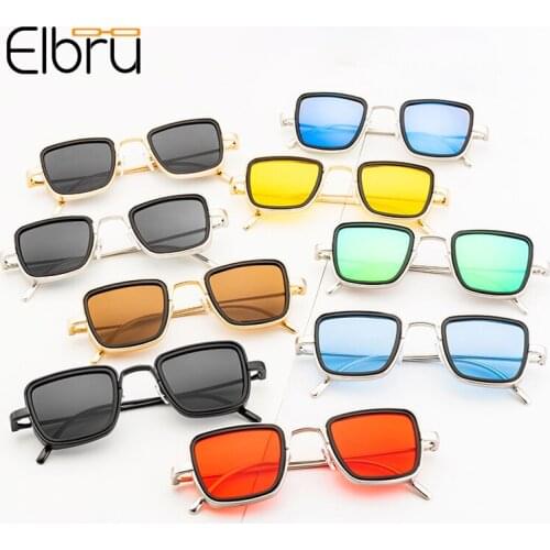 Elbru Retro Fashion Large Sunglasses Thick Metal Square UV400 Sunshades Colorful Eyewear For Women Sun Glasses For Men Driving