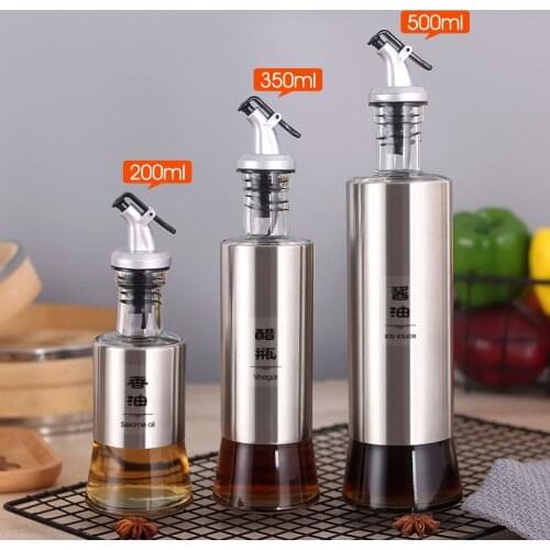 Glass oil bottle kitchen steel oil pot soy sauce supplies stainless bottle vinegar bottle