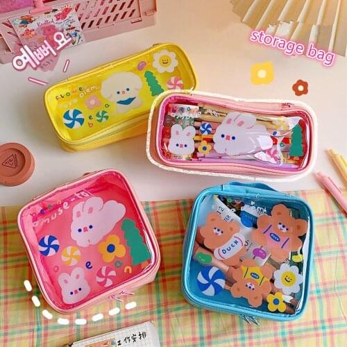 MINKYS New Kawaii Large Capacity Bear Rabbit Portable Pencil Bag Makeups Storage Bag Cute Pen Pouch Gift School Stationery Gift