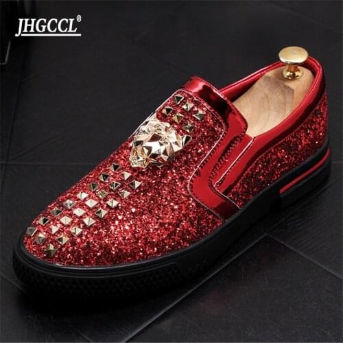 Gold Silver Luxury Men Casual Loafers Slip-on Lazy Prom Flats Wedding Party Dress Shoes Sapato Social Masculino