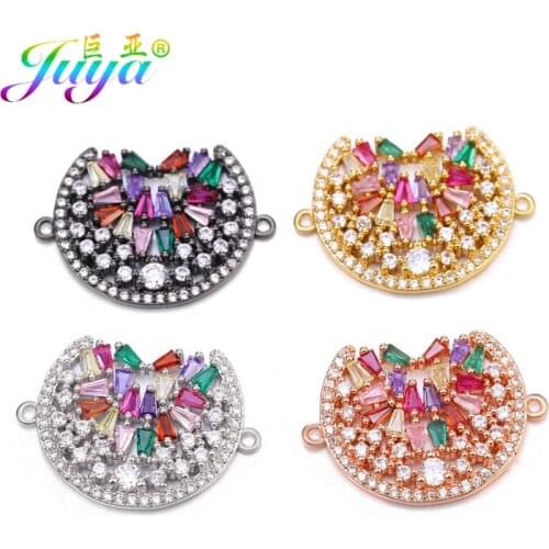 Juya Colorful Cubic Zirconia Jewelry Fittings Decorative Love Heart Charm Connectors For Women Handmade Bracelet Earrings Making