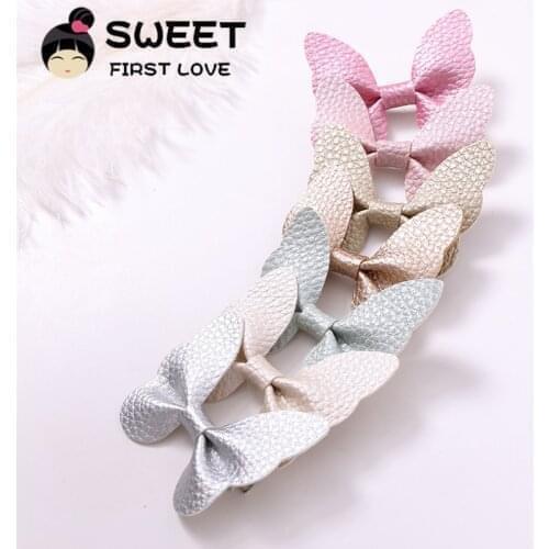 7pcs/lot Fashion Cute Leather Butterfly Hairpins Solid Kawaii PU Hair Bow Hair Clips Princess headband Headwear Hair Accessories