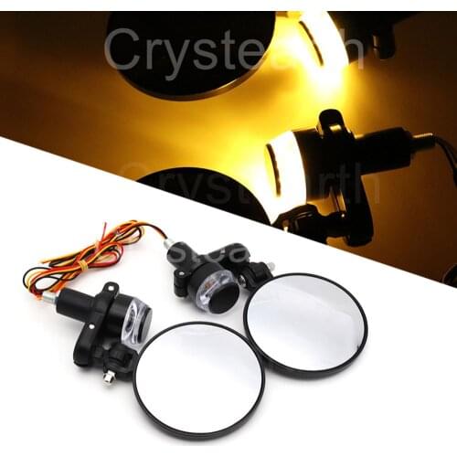 Foldable Motorcycle 7/8" 22mm Handle Bar End Rear View Mirrors w/ Turn Signals Yellow White LED Light For Honda SUZUKI Yamaha