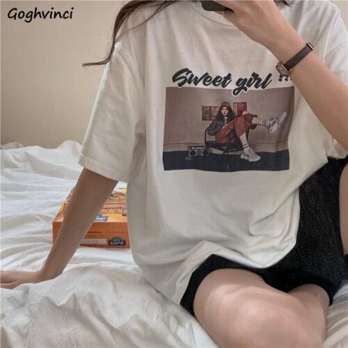 Women Short Sleeve T-shirts Print Casual Loose All-match Summer Tees Korean Style Simple High Quality Harajuku Fashion Ulzzang