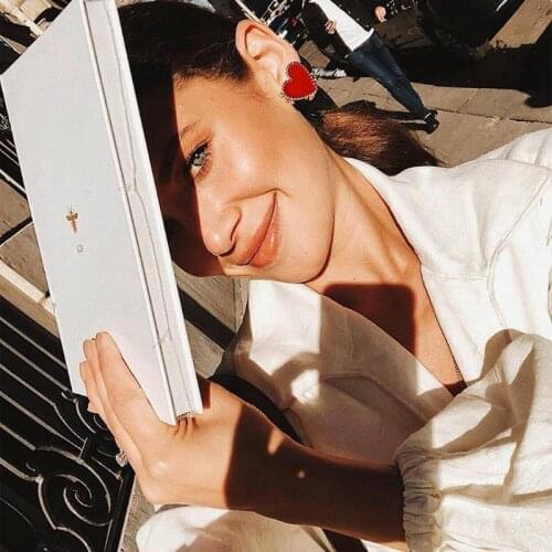 634D Sweet Valentines Love Enamel Red Heart Stud Earrings For Women Fashion Jewelry