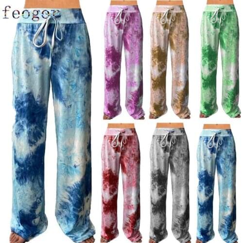FEOGOR Pants women Loose fitness pants 2021 summer womens loose printed pocket yoga wide-leg sports trousers women Sweatpants