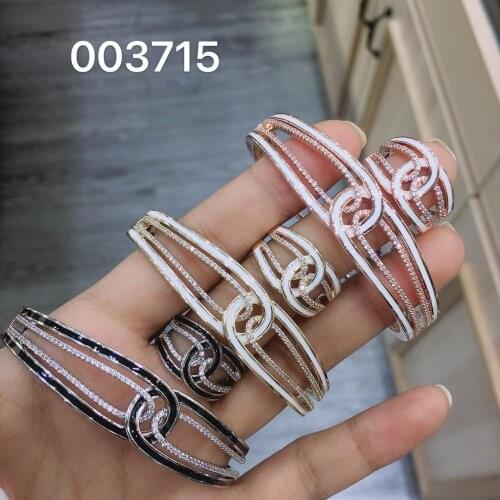 TIRIM 2020 NEW Trendy Cross Style Bangle Ring for Women Drip Oil Zirconia Wedding Engage Bracelet Set Dubai Jewelry