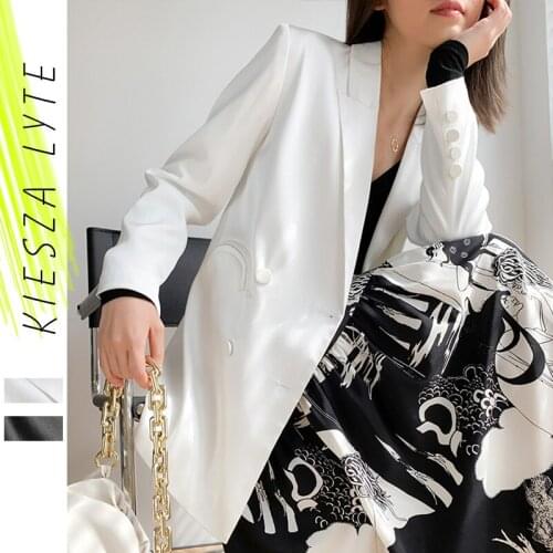 Women Suit Jacket 2021 New Designer Buttons Satin Silky Suit Jacket For Spring Autumn Black White Blazer Jackets Office Lady