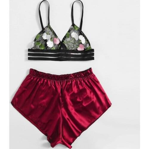 S-4XL Embroidery Satin Sexy Underwear Set Women Sexy Lingerie PornoLenceria Sensual Mujer Erotic Lingerie Plus Size Sleepwear