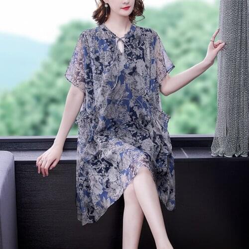 Women Casual Floral Chiffon Beach Midi Dress Summer Vintage Loose 3XL Plus Size Dress 2021 Elegant Bodycon Party Runway Vestidos