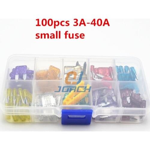 100 pcs kits Small Automotive blade Type Auto car Fuse 3A 5A 7.5A 10A 20A 25A 30A 35A 40A with high quality plastic box