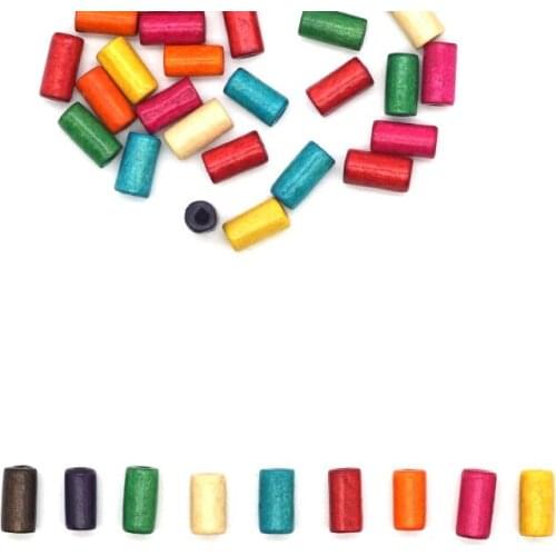 100pcs/lot 3x4 5x8 6x12mm Multicolor Natural Eco-Friendly Cylinder Wood Beads Fit DIY Wooded Beading Bracelets Jewelry Making