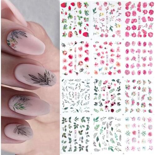 12 styles Spring Summer plants Nails Sticker Flower Strawberry Leaves Slider Water Transfer Nail Decals Manicures Decoration New