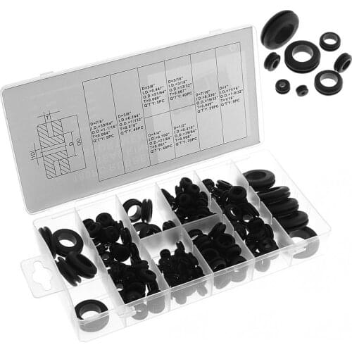 180pcs Black Rubber Grommets Retaining Ring Set Seal Ring Assortment Protection Coil Plastic Box Blanking Hole/Wiring Cable