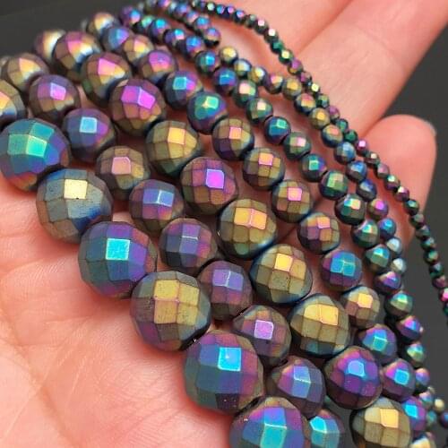 2-10mm Natural Matte Faceted Multicolor Hematite Stone Beads Round Loose Spacer Beads For Jewelry Making Diy Bracelet Necklace