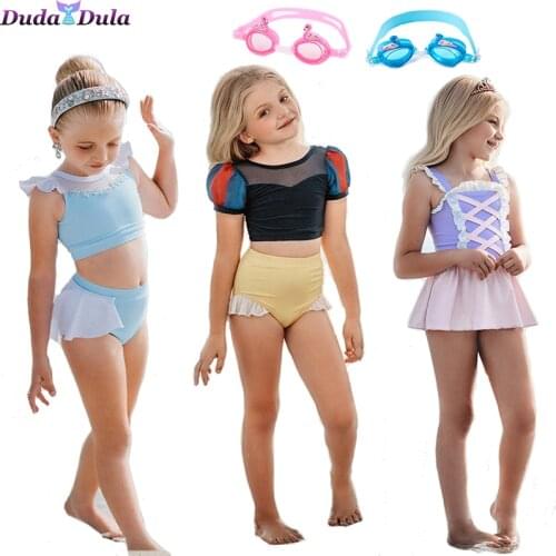 2021 Summer Childrens Swimsuit Girls Swimsuit Beach Cinderella Snow White Rapunzel Cosplay Swimsuit Two-Piece Suit 2-8 Years Ol