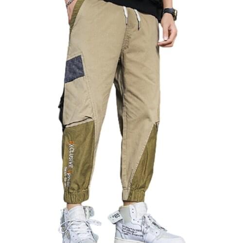 2021Fashionable Mens Leggings Comfortable Loose-Fitting Casual Pants Solid Color-Blocking Overalls Splash-Proof