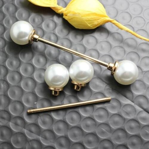 50 Pcs One-Word Pearl Buttons Spot Wholesale Sweater Cardigan Shawl Pin Korean Version Spiral Metal Rod Shirt Beads Buttons