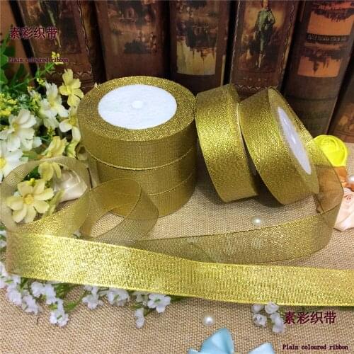 50Yards 25mm Gold Organza Glitter Metallic Ribbons Tape For Gift Packing Wedding Crafts Bow Decoration Sewing Accessories
