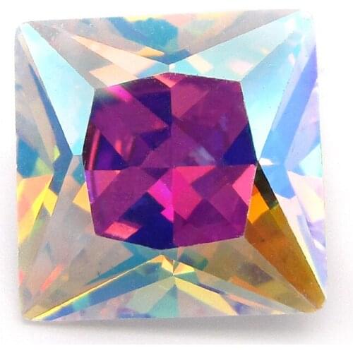 AB Color Plating Cubic Zirconia 5A Grade 3x3mm-10x10mm Princess Cut Synthetic CZ Gemstone