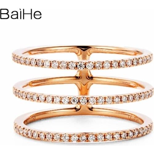 BAIHE Solid 14K Rose Gold H/SI About 0.40ct Round Natural Diamonds Wedding Cute/Romantic Delicate elegant diamond Ring