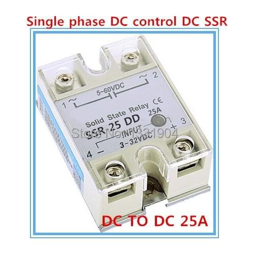 Free shipping Single phase solid state relay DC control DC SSR-25DD 25A SSR relay input 5-60V DC output 3-32V DC