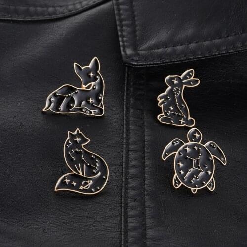 Black Fox Bunny Lapel Pins Fashion Cartoons Badges Cute Womens Anime Brooches For Backpack Mini Animal Hijab Pin Brooch Jewelry