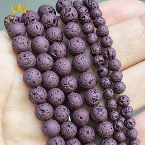 Natural Volcanic Rock Lava Stone Beads Wine Red Round Loose Beads For Jewelry Making DIY Bracelet Accessories 15'' 4 6 8 10mm