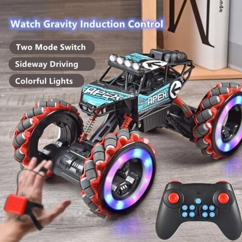 Watch Control Gravity Induction Sideway Driving RC Deformation Off Road Car Universal Wheels Colorful Lights Stunt Drift Car Toy