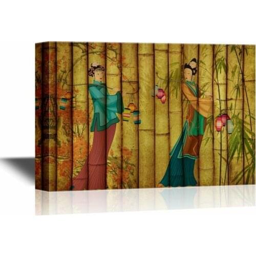 Canvas Wall Art Ancient Chinese Woman On Bamboo Style Oil Painting