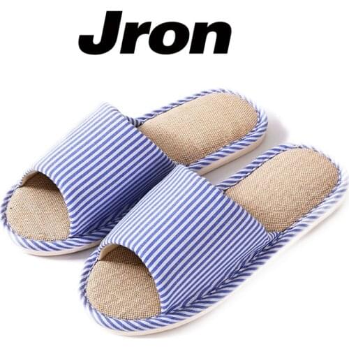 Jron 2017 New Spring Autumn Men Household Slippers Linen Striped Skid Slippers Home Indoor Slipper Summer Floor Shoe