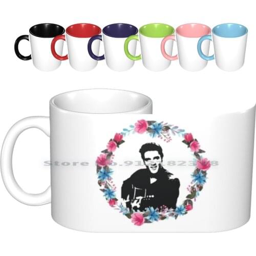 Elvis Presley-The Floral King Ceramic Mugs Coffee Cups Milk Tea Mug Elvis Elvis Pelvis Roll Chuck Berry Buddy Holly Las Vegas