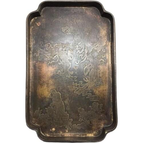 Chinese Old Copper Collection Pure Brass fruit dish tea tray Plates