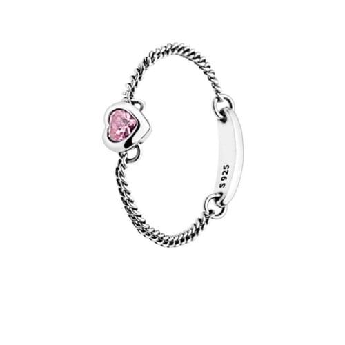 Classic 925 sterling silver pink heart lock Pan ring girl birthday gift