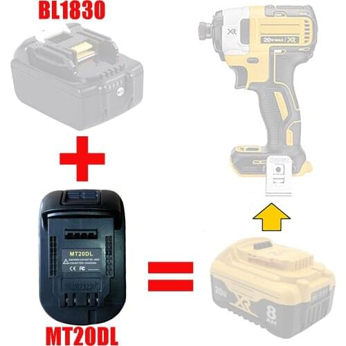 Dawupine MT20DL Battery Converter Adapter For DeWolt Tool Convert Makita 18V Li-ion Battery BL1830 BL1860 to DCB200
