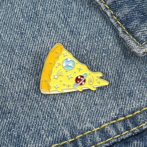 Creative personality pizza brooch space planet star cartoon cute anti-glare buckle clothes pin wholesale